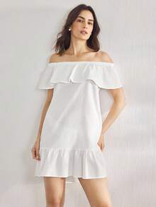 Ocili 1 件女士无袖露肩棉质睡袍，舒适家居服 - 白色 - 查看 3