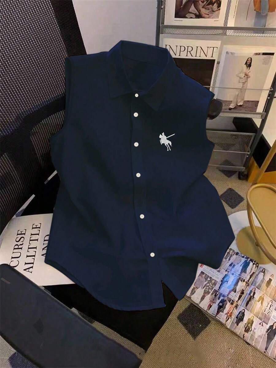 GlowEve Women Casual Sleeveless Shirt For Commuting In Summer - Navy Blue - View 1
