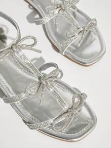 SHUZIA Plus Size Rhinestone Decorated Women's Open-Toe Sandals For Summer Halloween Christmas Fall Winter - Metallic Silver - View 4