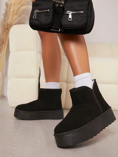 SHUZIA Women's Versatile Faux Suede Slip On Lug Sole Ankle Booties For Warm