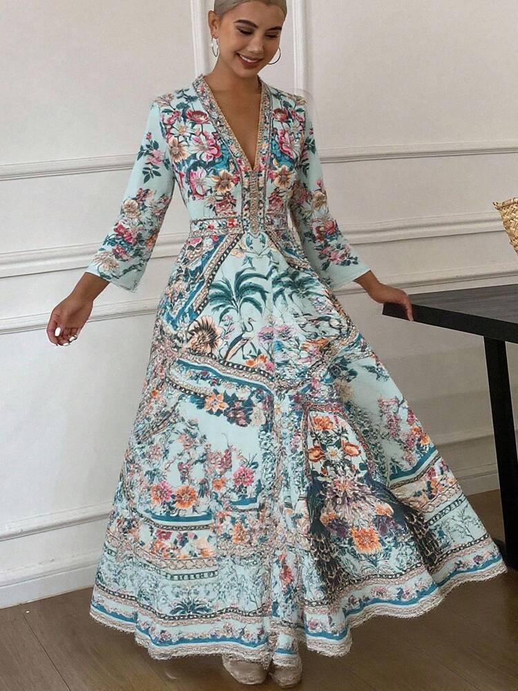 Women's Full Floral Bohemian Style Dress For Vacation Dress Boho