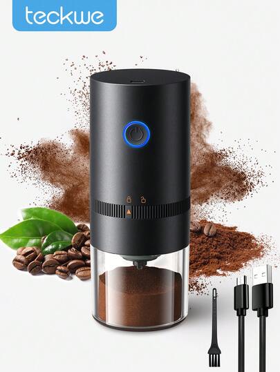 Teckwe 1pc Coffee Grinder USB Rechargeable Electric Coffee Grinder, Adjustable Coarse And Fine Grinding Machine, For Home Office Coffee Corner School Camping Travel