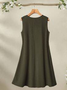 EMERY ROSE Plus Size Women Sleeveless Green Casual Dress, Fashionable For Summer - Army Green - View 2