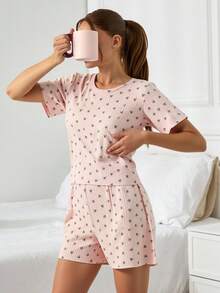 EURMUSE Conjunto de 2 piezas con estampado floral colorido para mujer, conjunto de ropa de estar en casa - Multicolor - Ver 3