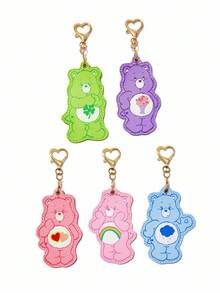 SHEIN X Care Bears 1 个带存储功能的 PU 皮革钥匙扣，兼容 Apple AirTag，可爱的 AirTag 保护壳，GPS 追踪器保护套，适合男士、女士、学生、欢呼熊、熊、爱心熊、好运熊、分享熊、友谊 - 淡紫色 - 查看 4