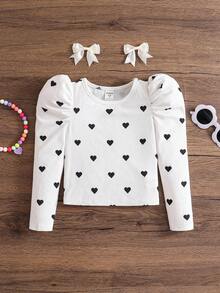 SHEIN Young Girl Heart Pattern Square Neck Gigot Sleeve Casual T-Shirt Autumn Long-Sleeved T-Shirt  Suitable For Autumn And Winter  For Daily Leisure, Sports, School And Parties Toddler Girl  Birthday Girl   Halloween Back To School   Mommy And Me Girls Heart Print Shirt Tween Girls T Shirts White Top For Kids Cute Tops For Kids Long Sleeve Shirts Girls Long Sleeve Tops For Girls Cute Tops For Kids Girl Tween Girls T-Shirts Fall