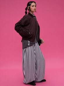 COUREZ Ruched Asymmetric Bomber Jacket /Y2K Going Out Women Cute Spring Going Out Tops Tops Spring For Women Gothic - Chocolate Brown - View 6