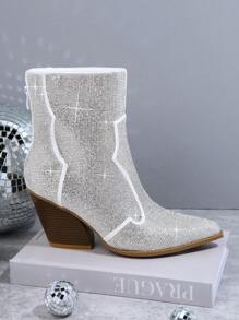 SHUZIA Glitter Pointy Toe Ankle Booties - White - View 3