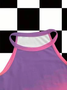 Shutterstock Women's Digital City Girl Y2K Dolphin Futuristic City Sunset Print Halter Neck Tank Top, Summer - Multicolor - View 3