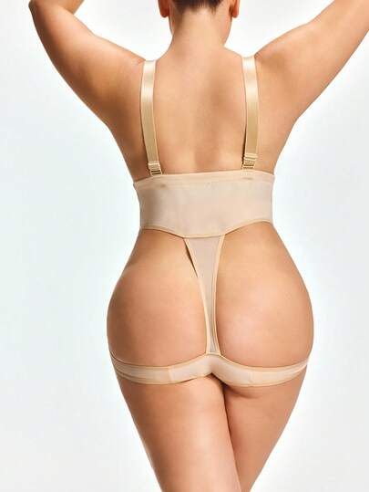 SHAPORA 肤色塑腰连体衣，舒适简约设计，胸部镂空