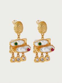 Glisma 18K Gold-Plated Vintage Asymmetrical Pearl/Shell Earrings, Suitable For Holiday, Wedding, Honeymoon, Concert/Festival, Party - For Women/Girls, Autumn/Winter, Festival, Holiday, Vacation - Gold - View 1