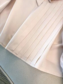 Regalyn New Plus Size Women's Elegant Business Elegant Bowknot Collar Solid Color Blouse Top, Versatile For Daily Wear, Minimalist Design With Fashionable Pleats, Slimming And Stylish Fall Cloth For Women