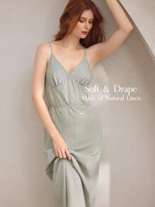 Ocili Casual Minimalist Comfortable Spaghetti Strap Women's Loungewear Dress - Green - View 1