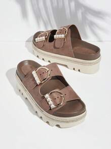 SHUZIA Ladies Pearl Embellished Wedge Heel Platform Sandals, Suitable For Daily Wear - Brown - View 2