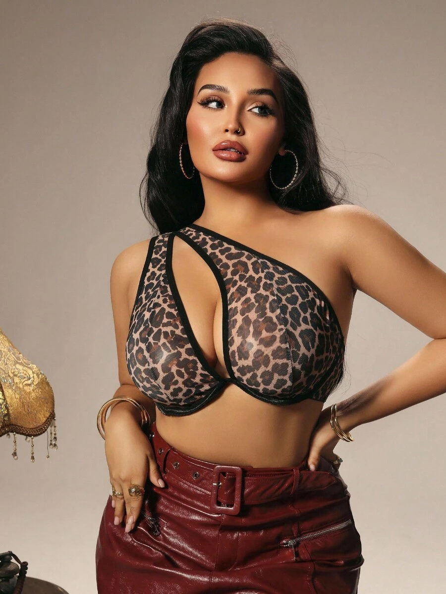 SHEIN 1 pièce Soutien-gorge à armatures confortable avec imprimé léopard pour femmes grandes tailles - Multicolore - Voir 1