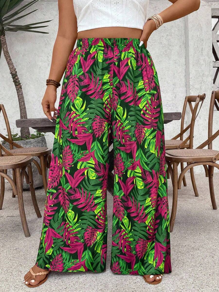 SHEIN VCAY 大码休闲松紧腰沙滩裤，适合夏季