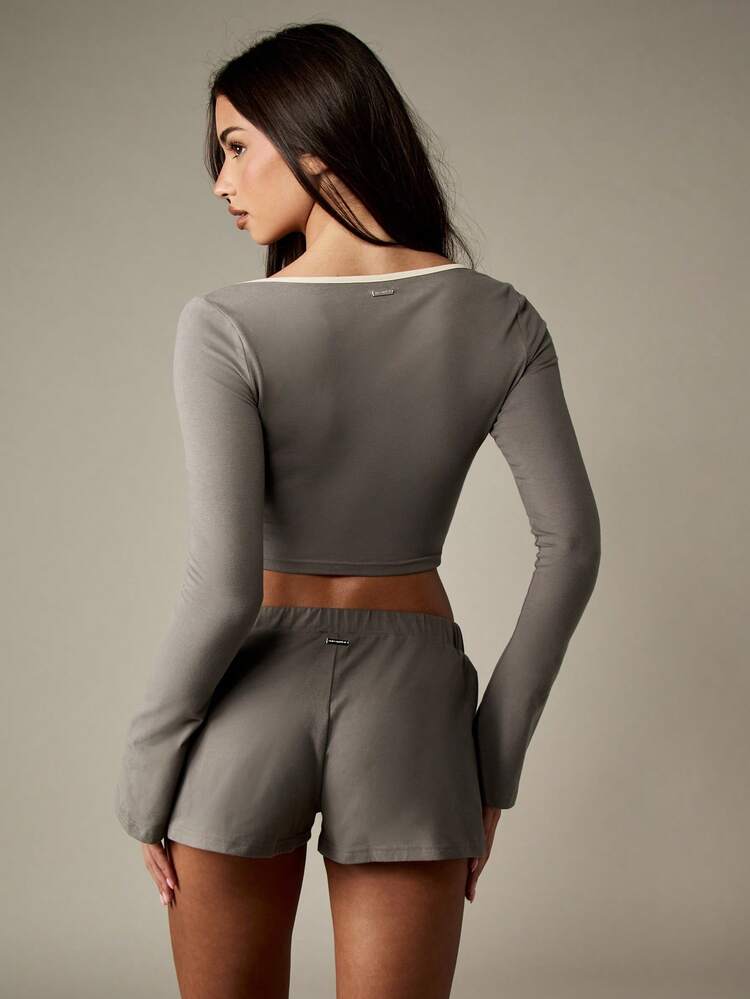 Missguided x Playboy Christmas Button Front Crop Top With Drawstring Shorts