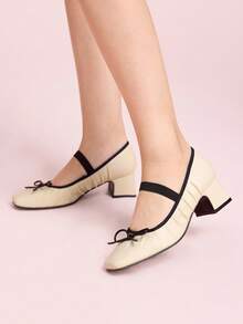 CUCCOO DOLLMOD Damen Silber Mary Jane High Heel Pumps, quadratische Spitze & Absatz, Vintage Schulstil, Schnallenverschluss - Beige - Übersicht 4