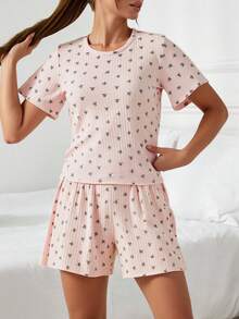 EURMUSE Conjunto de 2 piezas con estampado floral colorido para mujer, conjunto de ropa de estar en casa - Multicolor - Ver 5