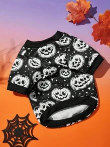 PETSIN 1pc Pet Halloween Pumpkin Print Casual Sweatshirt - Multicolor - View 2