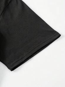 EMERY ROSE 大码女式蝴蝶结幽灵南瓜图案 T 恤，黑色 T 恤秋季氛围可爱时尚休闲 T 恤圆领短袖上衣 - 黑色 - 查看 3