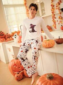 FamilyFrolics 汉堡和苏打印花长袖上衣和裤子男士睡衣套装，时尚秋季服装 - 彩色 - 查看 5