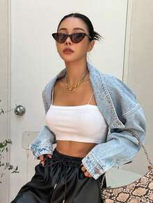 DAZY 休闲水洗牛仔短款夹克 - 淺色水洗藍 - 查看 2