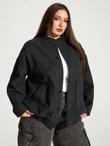 Enliva Plus Size Loose Jacket With Pocket Details And Dropped Shoulders Winter Fall Autumn/Autumn /Winter