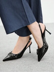 CUCCOO BIZCHIC Zapatos de tacón alto de mula de mujer con punta afilada, tacón de aguja, correa trasera negra, correas múltiples, moda versátil para ir al trabajo