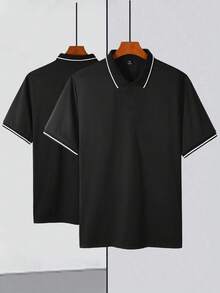 Manfinity Homme Plus Size Men's Striped Short Sleeve Casual Commute Polo Shirt Men Polo Shirt Men T Collar T Shirt Men Golf Shirt Double Sided Printing Shirt Tshirt - Black - View 3