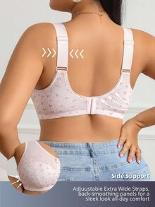 SHEIN 1pc Plus Size Women Lace Patchwork Comfortable Underwire Bra - Baby Pink - View 2