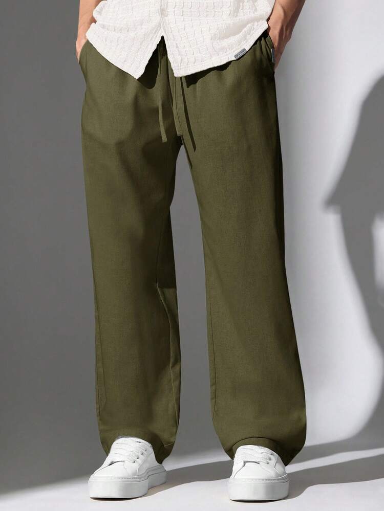 Calças largas com cordão e corte reto