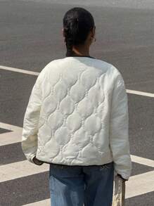 Muchica Women's Autumn New Textured Quilted Trim Short Padded Coat, Y2k Jacket,Fall - Apricot - View 2