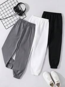 SHEIN 适合青少年男孩的休闲舒适三件套印花长裤，黑色、白色和灰色相间的时尚单品，适合返校季和运动穿着，是秋冬季的时尚之选。 - 灰色 - 查看 2