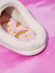 SHEIN X Care Bears 可愛卡通刺繡白色粉色女款防滑室內拖鞋，柔軟毛絨保暖冬季居家鞋，鞋底，適用於居家臥室空調房，春秋冬季與聖誕節夏季 - 白色 - 查看 6