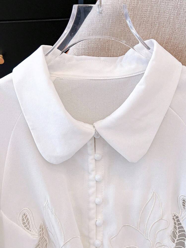 GlowEve CURVE Plus Size Fashionable Hollow Out Blouse, Unique Design Casual Chic Top For Women Fall Cloth For Women - Beige - View 5