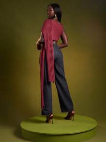 NYA SZN Women's Burgundy Short Sleeve Cape Rib Knit Sweater Top,Chic Scarf Detail Autumn Night Out Business Casual Workwear Elegant Brunch Party Cozy Gift - Yellow - View 3