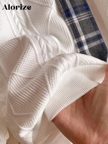 Tween Girl Plaid Patchwork Sweatshirt & Skirt Set - Black - View 5