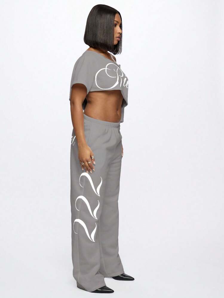 SUMWON WOMEN Wide Leg Angel Script Sweatpants With Side Print