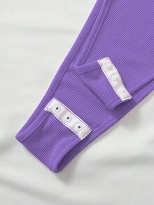 SHEIN Unity 2pcs/Set Sleeveless Bodysuit And Drawstring Casual Shorts Set - Purple - View 6