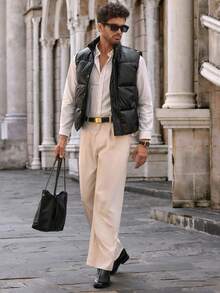 HIMLAND Men's Casual Shiny Sleeveless Stand Collar Puffer Vest, Suitable For Winter, Fall - Black - View 6