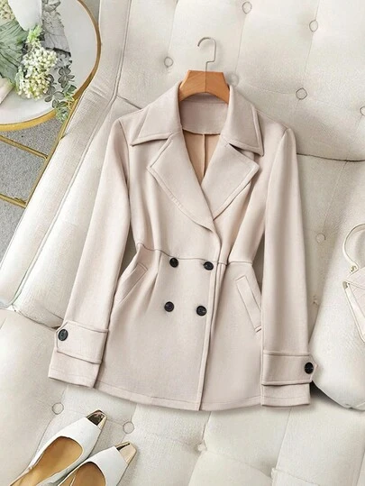 Franclia 女士纯色双排扣仿麂皮夹克