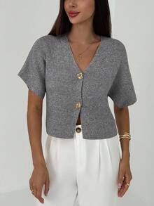 Aloruh 全新简约时尚深 V 领短袖薄款双排扣束腰休闲百搭开衫