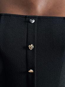 Maija 2025年优雅露肩金属装饰女式连衣裙，适合返校季 - 黑色 - 查看 7