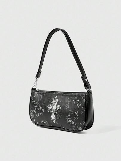 Goth Fashionable Casual Versatile Zipper Shoulder Bag For Women