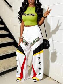 Slaydiva 2025 Herbst/Winter/Frühling/Sommer Neuer Lässiger Basis Sport Streetwear Sexy Crop Top & Gerade Bein Hose 2 Stücke Set für Frauen - Verschiedenfarbig - Übersicht 3