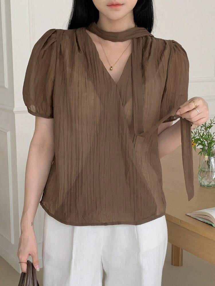 New Autumn/Winter Casual Sheer Women Short Sleeve Shirt