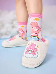 SHEIN X Care Bears 可愛卡通刺繡白色粉色女款防滑室內拖鞋，柔軟毛絨保暖冬季居家鞋，鞋底，適用於居家臥室空調房，春秋冬季與聖誕節夏季 - 白色 - 查看 7
