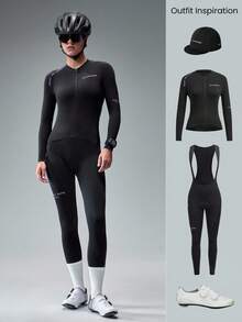 GLOWMODE Ride On Quick-Dry Long-Sleeve Waist Length Front Zipper Multi-Pockets Contrasting Logo Non-Slip Strips Cycling Biking Jersey Gym Training Workout - Black - View 8