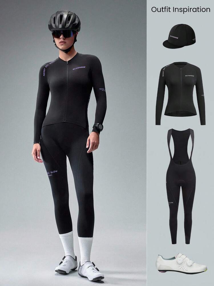 Ride On Quick-Dry Long-Sleeve Waist Length Front Zipper Multi-Pockets Contrasting Logo Non-Slip Strips Cycling Biking Jersey Gym Training Workout